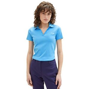 TOM TAILOR Poloshirt voor dames met opschrift, 21184 - Soft Cloud Blue, 3XL