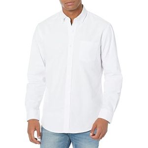 Amazon Essentials Regular-Fit Lange Mouw Effen Pocket Oxford Shirt Knop, Wit,