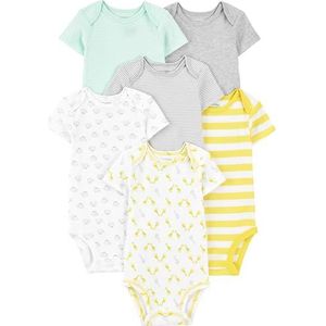 Simple Joys by Carter's Neutrale rompertje met korte mouwen voor baby's (pak van 6, Grijs/Geel, 0 maanden