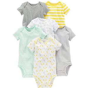 Simple Joys by Carter's Neutrale rompertje met korte mouwen voor baby's (pak van 6, Grijs/Geel, 0 maanden