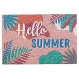 Relaxdays deurmat kokos, print Hello Summer, schoonloopmat voor binnen & buiten, kokosmat 40x60 cm, antislip, kleurrijk