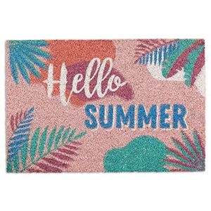 Relaxdays deurmat kokos, print Hello Summer, schoonloopmat voor binnen & buiten, kokosmat 40x60 cm, antislip, kleurrijk