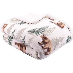 Dreams & Drapes - Woodland Bear fleece deken (150 x 20 cm) - superzachte fleece deken - natuurlijke sherpa fleece plaid met bosdieren - beddengoed in bos - bijpassende dekbedovertrekken beschikbaar