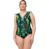 Ulla Popken - Badpak Petra - Zwart - Grote Maten - Geplooide Schouders