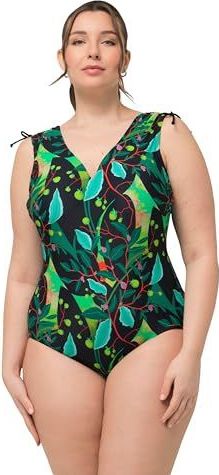 Ulla Popken - Badpak Petra - Zwart - Grote Maten - Geplooide Schouders