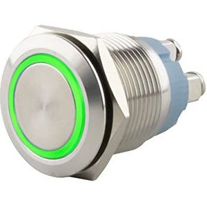 SeKi - Drukknop - Roestvrijstaal - Ø16mm - Tastend - Verlichte LED-ring Groen - Schroefaansluiting