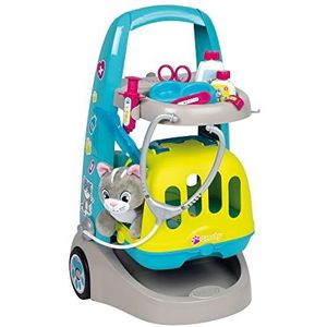 Smoby Toys - Dierenarts-trolley met dokterkoffer incl. accessoires, knuffelkat en transportbox - speelgoedset met wielen voor kinderen vanaf 3 jaar (31 x 32 x 55 cm)