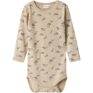 NAME IT Babyjongens Nbmwang Wool Rib Ls Body AOP body met lange mouwen, beige, 56