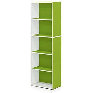 Furinno Open boekenkast met 5 vakken, hout, wit/groen, 40,1 x 23,9 x 132,1 cm