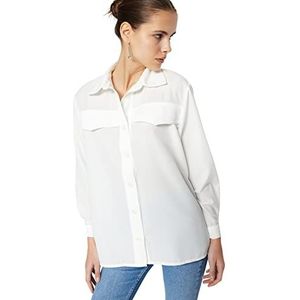 Trendyol Dames oversized basic overhemd kraag geweven shirt, ecru,36, Ecru, 34