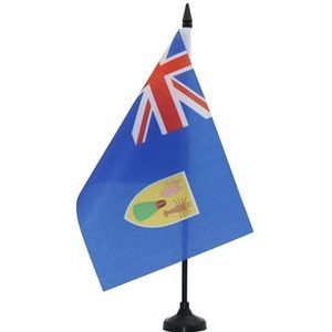 Turks en Caicos Eilanden Tafelvlag 14x21 cm - Turks en Caicos Eilander Bureau Vlag 21 x 14 cm - Zwarte plastic stok en voet - AZ FLAG