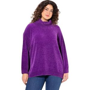 Ulla Popken Chenille Damestrui, oversized, opstaande kraag, lange mouwen, donkerviolet, 50-52