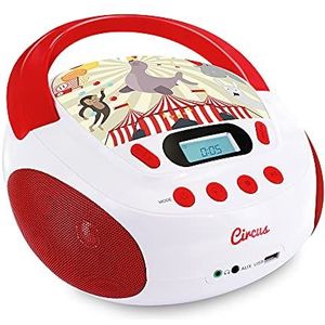 Metronic 477145 CD-speler voor kinderen, circus, met USB-/AUX-IN-Port rood/wit