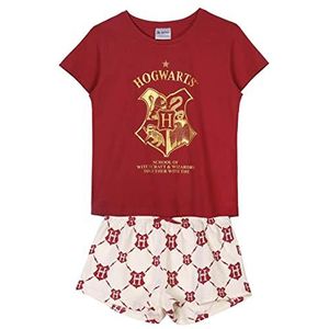 CERDÁ LIFE'S LITTLE MOMENTS Hogwarts Harry Potter T-shirt voor dames, 100% katoen, 2-delig, T-shirt en broek, pyjama, officieel gelicentieerd product, Warner Bros, donkerrood, M, Donker Rood, one size