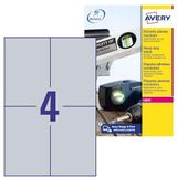 AVERY Zweckform L6134-20 Typeplaatje folie-etiketten (80 stickers, 105x148mm op A4, extreem sterk zelfklevend, duurzaam, weerbestendig, bedrukbare plakfolie, blanco) 20 vellen, zilver