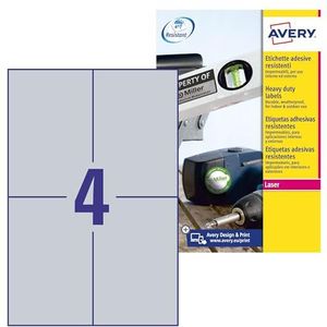 AVERY Zweckform L6134-20 Typeplaatje folie-etiketten (80 stickers, 105x148mm op A4, extreem sterk zelfklevend, duurzaam, weerbestendig, bedrukbare plakfolie, blanco) 20 vellen, zilver