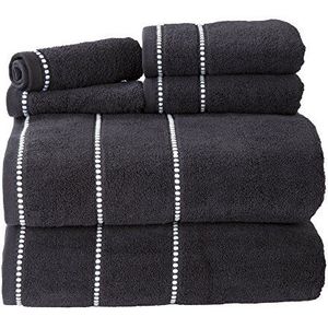 Lavish Home Luxe katoenen handdoekenset, sneldrogend, Zero Twist en zachte 6-delige set met 2 badhanddoeken, 2 handdoeken en 2 washandjes (zwart/wit)