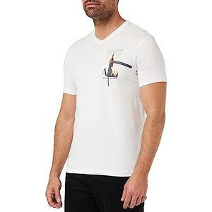Armani Exchange Heren Slim Fit V-hals Empire State Graphic Logo Tee T-shirt, wit, XL