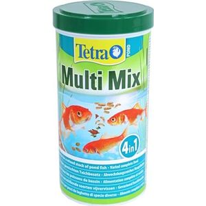 Tetra Pond Multi Mix - visvoer voor verschillende vijvervissen met vier voersoorten (vlokkenvoer, voedersticks, Gammarus, wafer), 1 liter blik