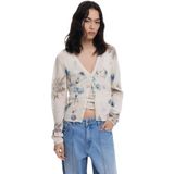 Cardigan - Bloemenprint - Tweedelig - Cropped - Langemouwen - Knoopsluiting