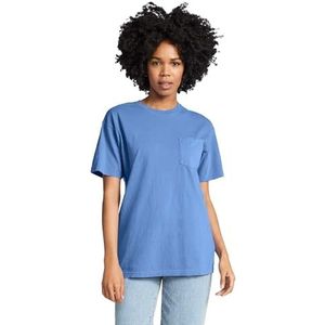 Comfort Colors T-shirt met zak voor heren en volwassenen, verpakking van 12 stuks, Flo Blauw, L