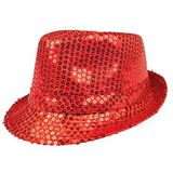 Boland - Sequin hoed rood, unisex, disco outfit, disco accessoire, carnaval, kostuum, themafeest