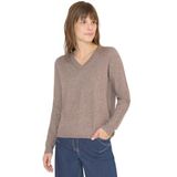 Cecil - Gebreide Trui - Chocolate Mousse Melange - Met V-hals en Mouwdetails