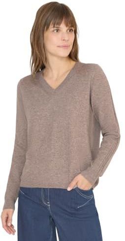 Cecil - Gebreide Trui - Chocolate Mousse Melange - Met V-hals en Mouwdetails