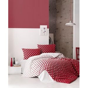 Nuit Des Rêves Ranforce Single XL Quilt Cover-set (155 x 200 cm), 100% katoen, rood en wit, machinewasbaar, 140 draden count, button en envelop sluiting, gezellig en stijlvol beddengoed