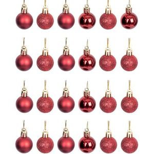 Kerstballen, 30 mm/24 stuks, onbreekbaar, donkerrood, kerstboomdecoraties, balornamenten, ballen, hangende kerstdecoraties, vakantiedecoratie - glanzend, mat, glitter