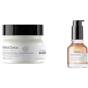 L’Oréal Professionnel, Routine Tegen Haarbreuk, Voor Gekleurd en Beschadigd Haar, Zuivert en Versterkt de Haarvezel, set met Masker en geconcentreerde olie, Metal Detox