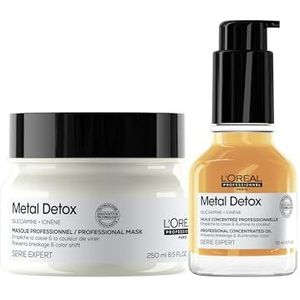 L’Oréal Professionnel, Routine Tegen Haarbreuk, Voor Gekleurd en Beschadigd Haar, Zuivert en Versterkt de Haarvezel, set met Masker en geconcentreerde olie, Metal Detox