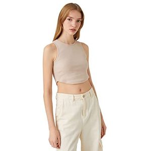 Koton Dames Crop Tank Top Ronde Hals Geribbeld Asymmetrische Cut, Beige (054), S