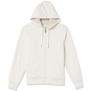 Amazon Essentials Men's Met sherpa gevoerde fleecetrui met capuchon en volledige ritssluiting, Gebroken wit, XS
