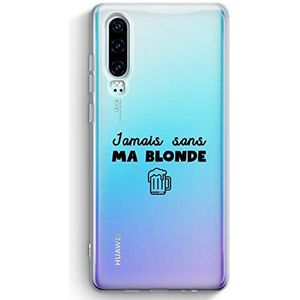 Zokko Beschermhoes voor Huawei P30 Jamais zonder mijn blonde - zacht transparant inkt zwart