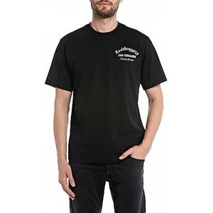 Replay Heren T-shirt korte mouwen ronde hals met backprint, Zwart 098, 3XL