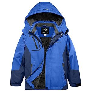 Gemyse Waterdichte bergski-jas voor jongens, winterjas, fleece jas met capuchon, Navy Blauw, L