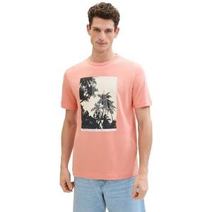 TOM TAILOR - Basic T-shirt - Hazy Coral Rose - Fotoprint - Heren