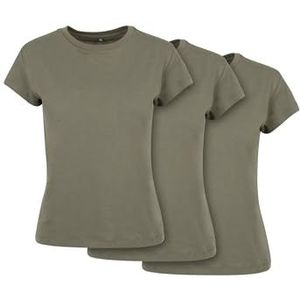 Build your Brand Dames T-Shirt Ladies Box Tee 3-Pack Olive XL, olijfgroen, XL