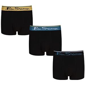 Ben Sherman Superzachte boxershorts voor heren, zwart, katoen, met contrasterende elastische band, multipack van 3 stuks, Zwart, S