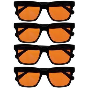 Opulize ERA slaapbril met 99,9% blauwlichtfilter Dames/Heren - Oranje Lenzen - Antireflectie & niet-verblindend - 4 Stuks - UV400 - Groot rechthoekig montuur - Nachtbril - Zwart