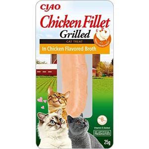INABA Chicken Fillet Grilled – kattentraktaties van kipfilet – gearomatiseerde bouillon met kip – snack voor gegrilde katachtigen en rijk aan antioxidanten – kattenvoer – 12 filets à 25 g