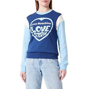 Love Moschino Dames Slim Fit Color Block Long-Sleeved with Love Storm Heart Water Print Sweatshirt, Blue Sky Blue White, 38