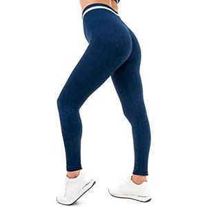 M17 Womens Dames Leggings Leopard Print Naadloze Stretchy Ruches Buit Sportkleding Gym Workout Running Yoga Broek, marineblauw, S