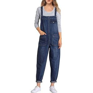 Sukany Casual Baggy Denim Jean Overalls Losse Bib Tuinbroek Harem Romper Jumpsuit Broek, Donkerblauw, S