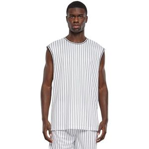 Urban Classics Heren gestreepte mesh tanktop onderhemd, wit/zwart, M
