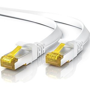 Primewire - 25 m Cat 7 platte netwerkkabel, 25 meter ethernetkabel, Gigabit netwerk Local LAN 10 Gbps, patchkabel, Cat7 ruwe U FTP PiMF RJ45 compatibel met Cat 5 Cat 6, wit