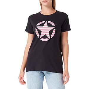 Jeep O102613-B000 T-shirt oversize print Star gestreepte mouwen met revers J22WJ dames zwart XL, Zwart, XL