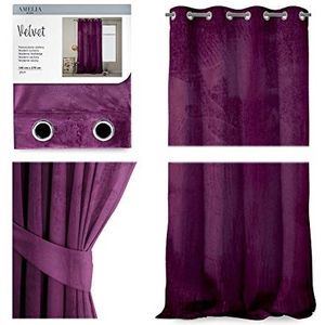 AmeliaHome Gordijn fluwelen look 140x270 cm violet 1 st. oogjesgordijn fluweel verduisteringsgordijn raamdecoratie licht glinsterend decoratief gordijn decoratief gordijn