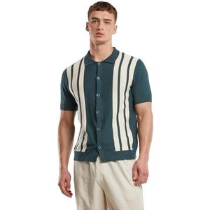 Urban Classics Heren T-shirt Knit Retro Shirt, gebreid retro shirt met knoopsluiting voor heren, 100% katoen, maten S - 5XL, flessengroen/wit zand, M